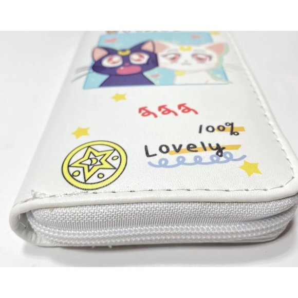 Sailor Moon Wallet Luna & Artemis Cat Cute Kawaii Money Zip Around Wallet, White - Picture 3 of 12
